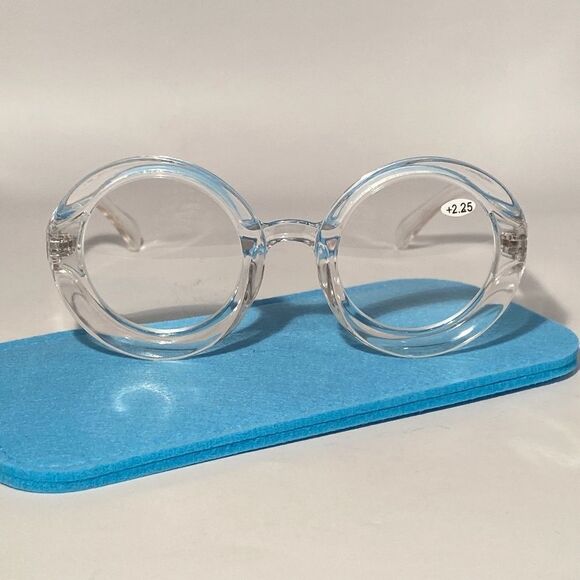 1061 Fern Oversized 2.25 Reading Glasses Readers Round Clear Frames NWT - Picture 2 of 9